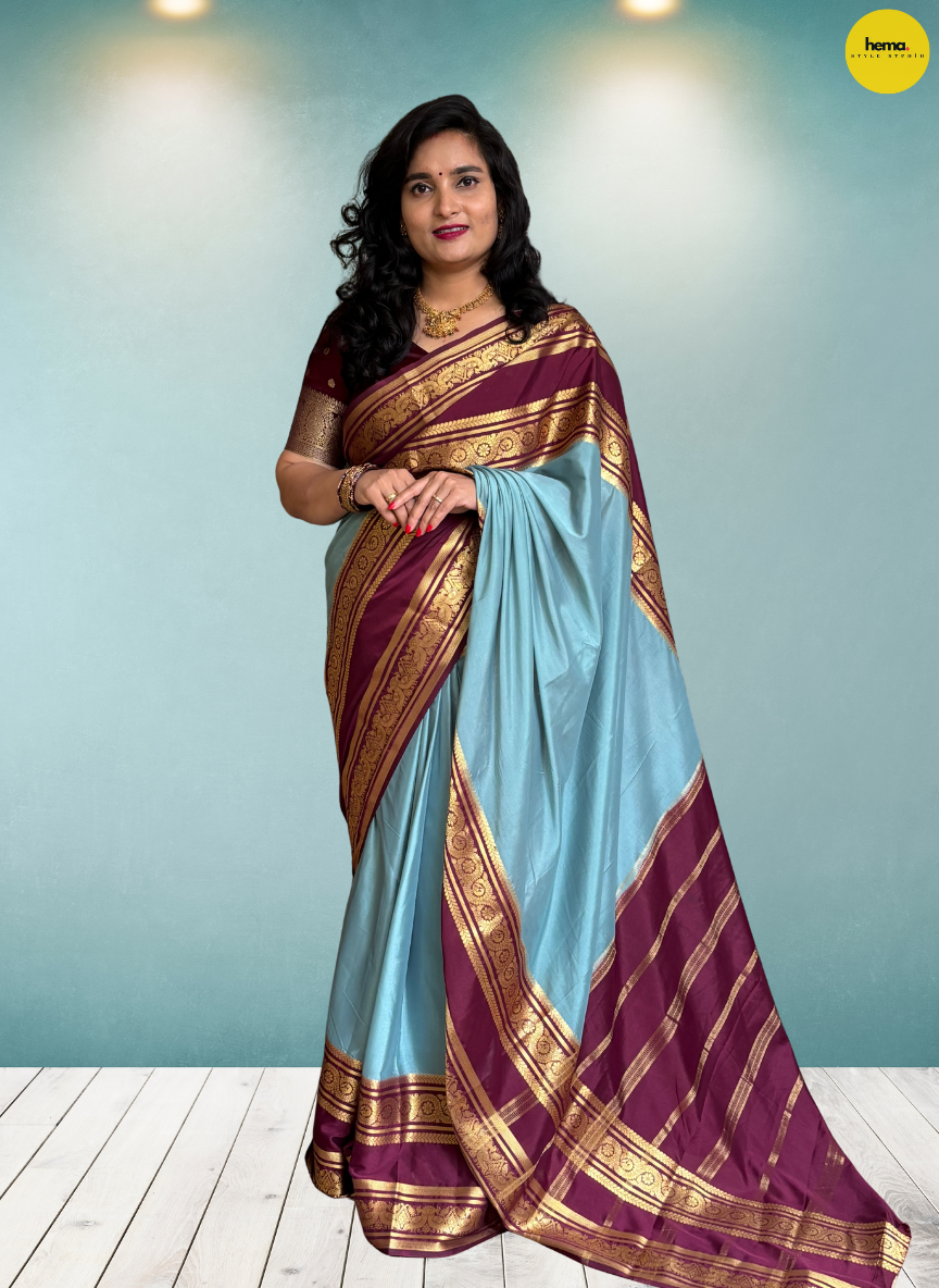 Semi Mysore Crepe (Peacock and Floral Big Bentex Border)