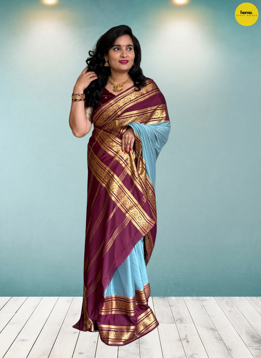 Semi Mysore Crepe (Peacock and Floral Big Bentex Border)