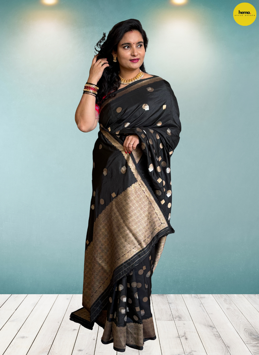 Viscose Silk Saree (Dots Motifs and Contrast Blouse)