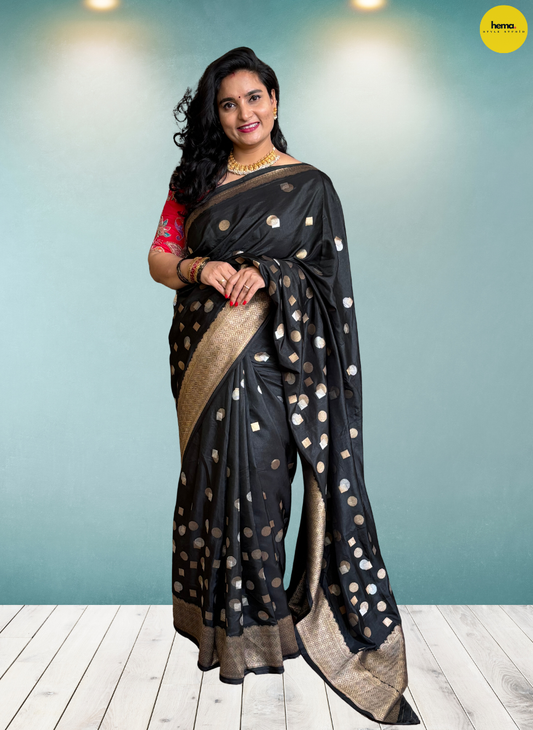 Viscose Silk Saree (Dots Motifs and Contrast Blouse)