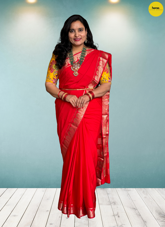 Semi Mysore Crepe (Self, Premium, Mango Border)