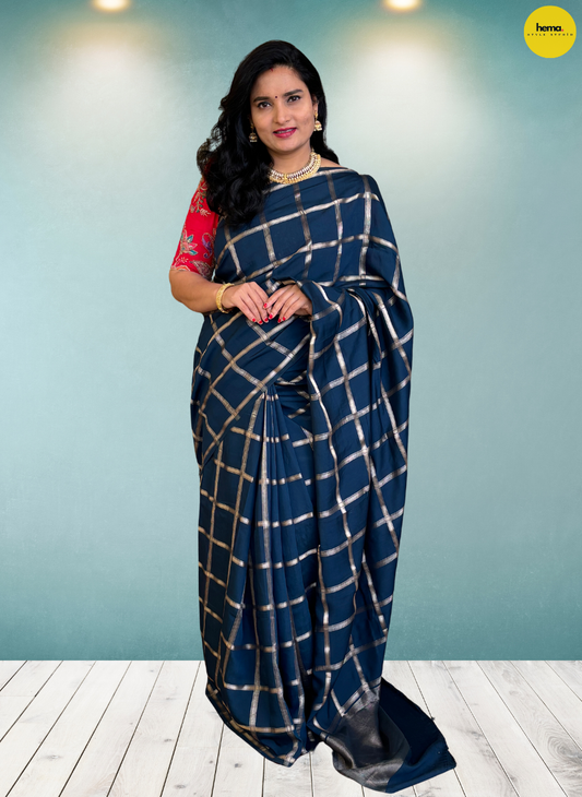 Viscose Mix Soft Silk (Checks, Borderless)