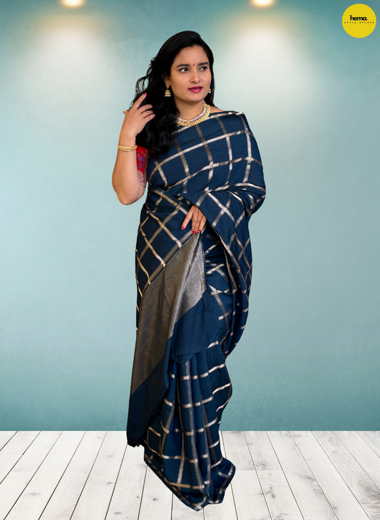 Viscose Mix Soft Silk (Checks, Borderless)