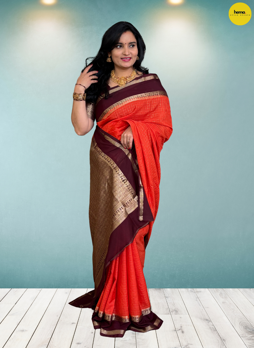 Semi Mysore Crepe (Peacock Bentex Border & Grand Pallu)