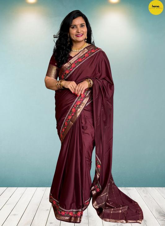 Semi Mysore Crepe (Floral Embroidery Border)