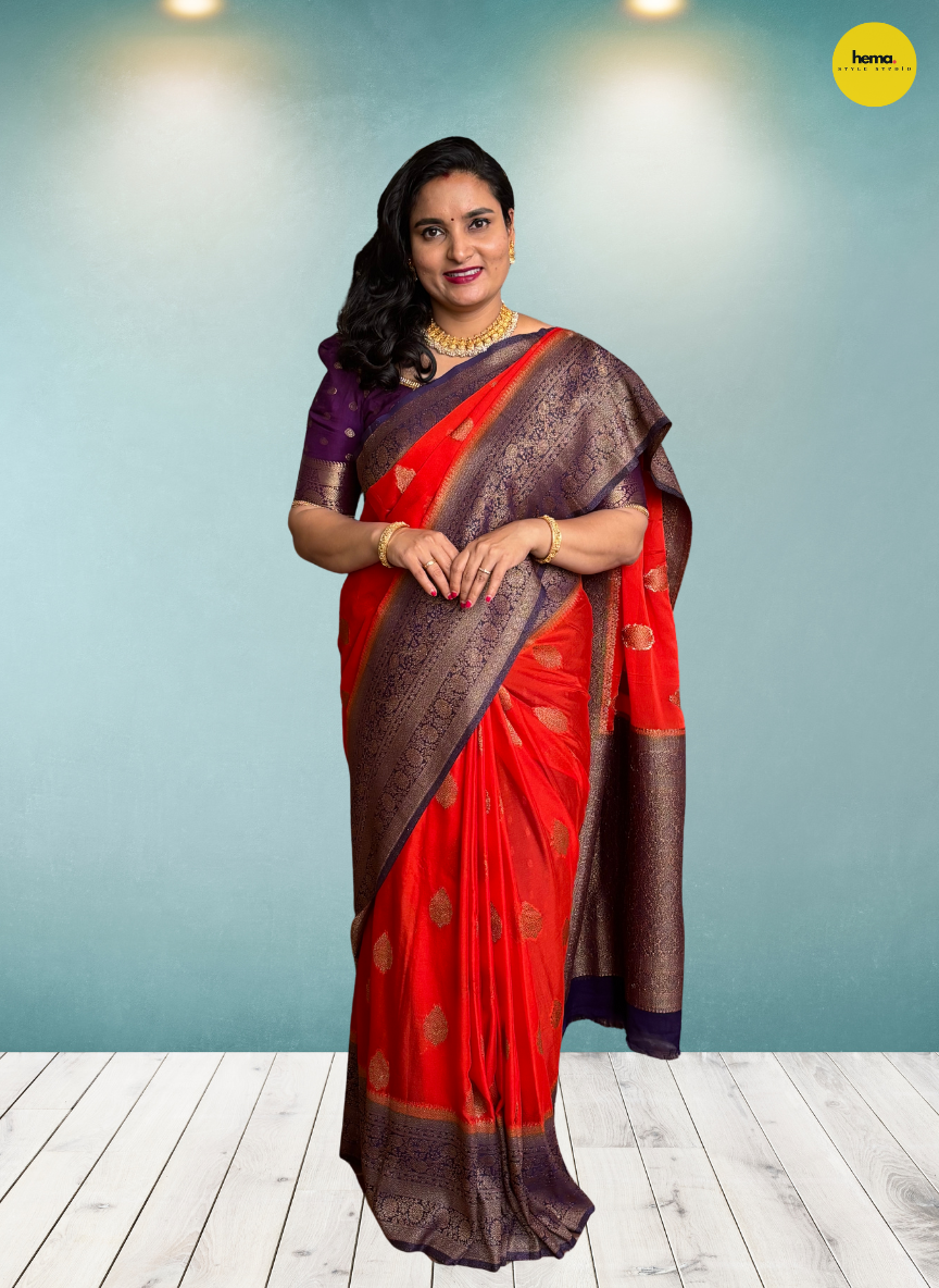 Banarasi Khaddi Georgette (Neem Zari Motifs and Rich Pallu)