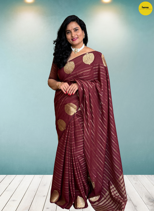 Georgette Chiffon (Borderless, Big Leaf Motifs Border)