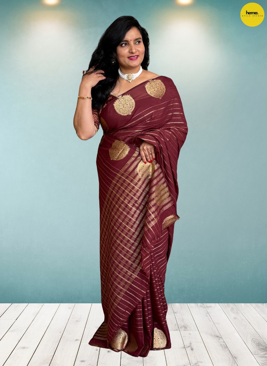 Georgette Chiffon (Borderless, Big Leaf Motifs Border)