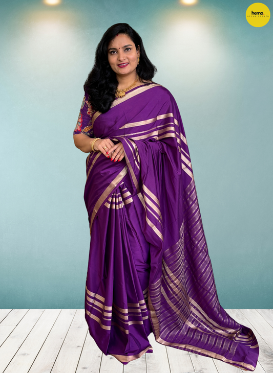 Semi Mysore Crepe (Self, 4 Lines Border)