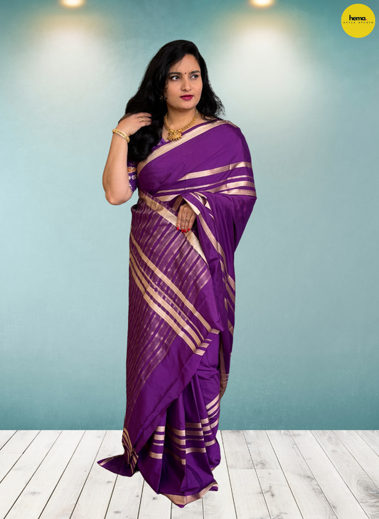 Semi Mysore Crepe (Self, 4 Lines Border)