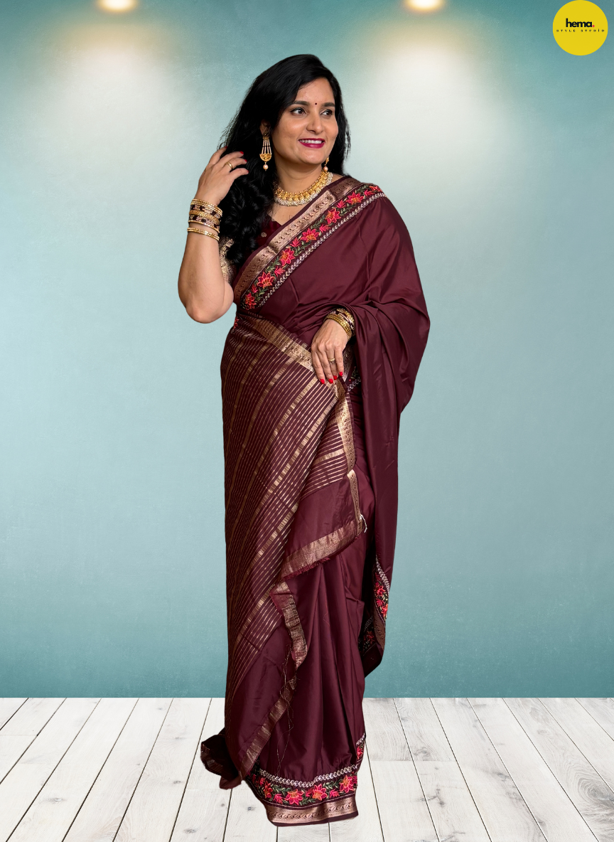 Semi Mysore Crepe (Floral Embroidery Border)