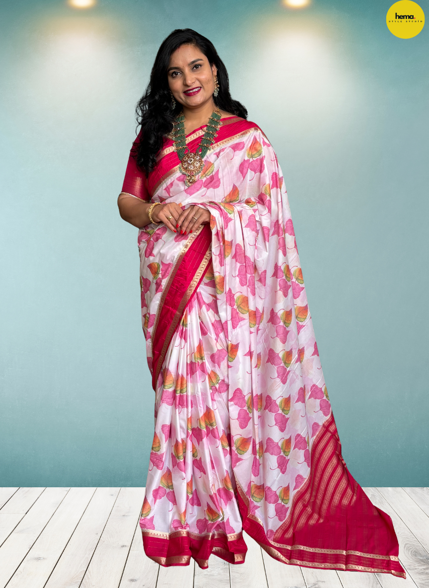 Semi Mysore Crepe (Premium, Digital Print and Mango Bentex Border)