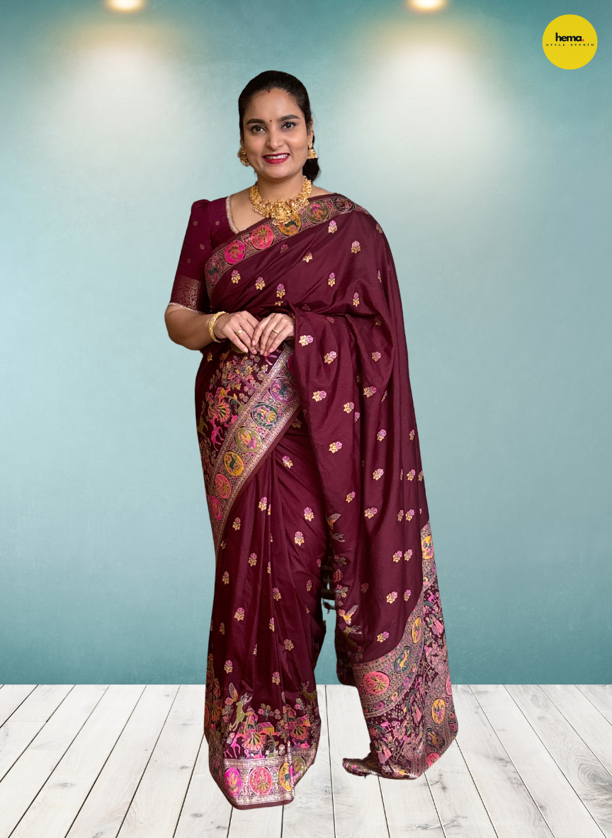 Kashmiri Pashmina Saree (Village Theme)