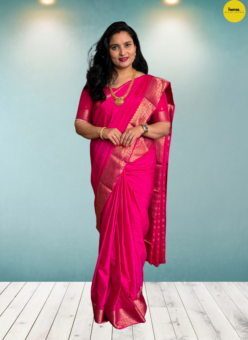 Semi Mysore Crepe (Self, Medium Floral Border)