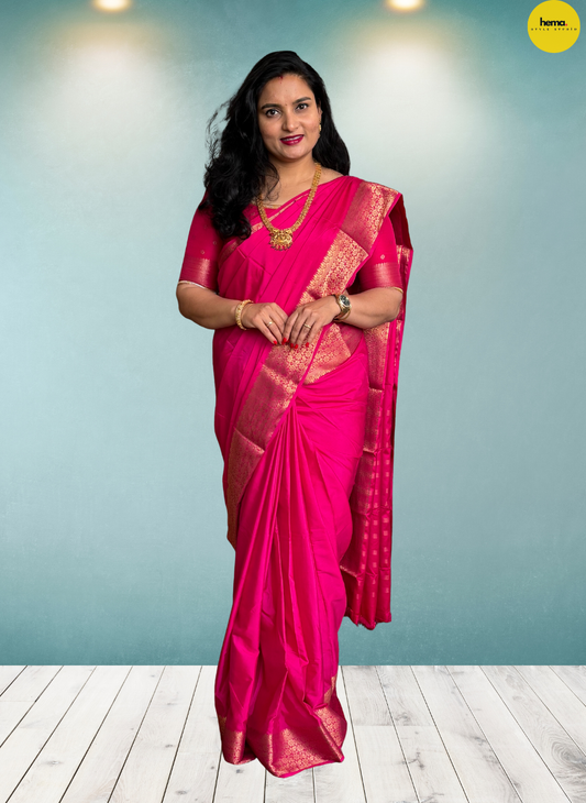 Semi Mysore Crepe (Self, Medium Floral Border)