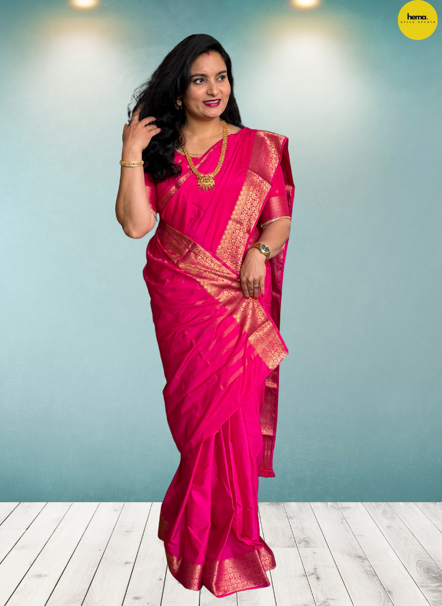 Semi Mysore Crepe (Self, Medium Floral Border)