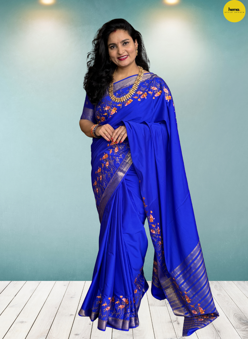 Semi Mysore Crepe (Premium, Floral Embroidery Border)