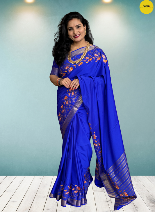 Semi Mysore Crepe (Premium, Floral Embroidery Border)