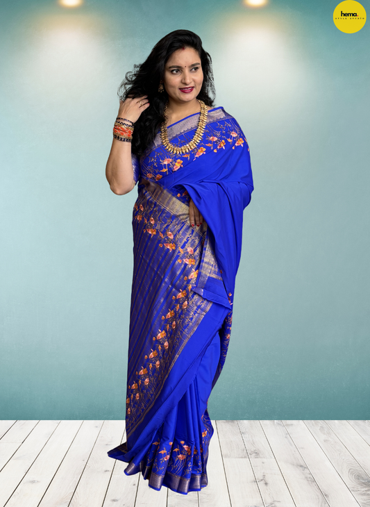 Semi Mysore Crepe (Premium, Floral Embroidery Border)