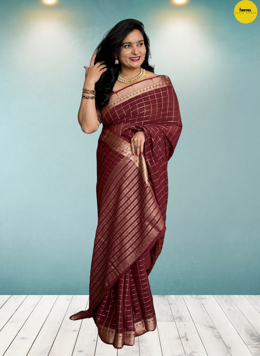 Georgette Chiffon (Checks, Brocade Blouse)