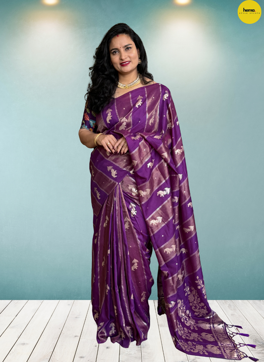Dola Saree (Borderless, Elephant Motifs)