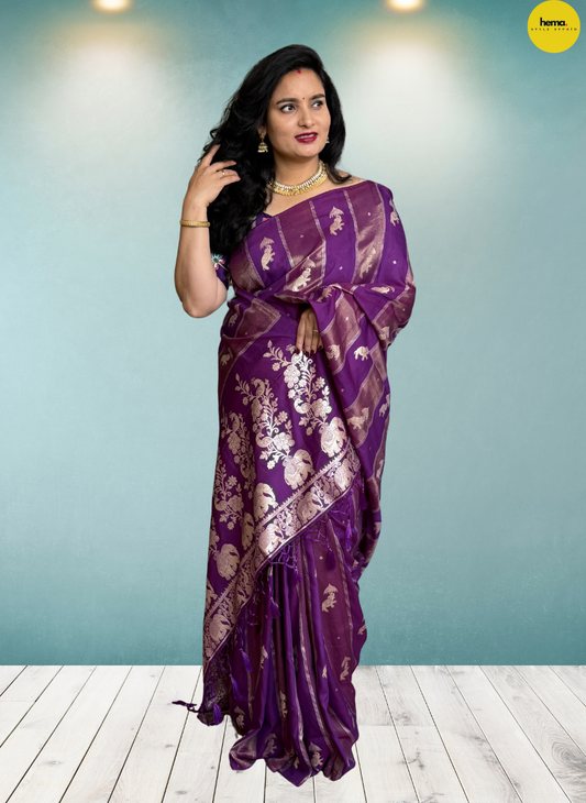 Dola Saree (Borderless, Elephant Motifs)