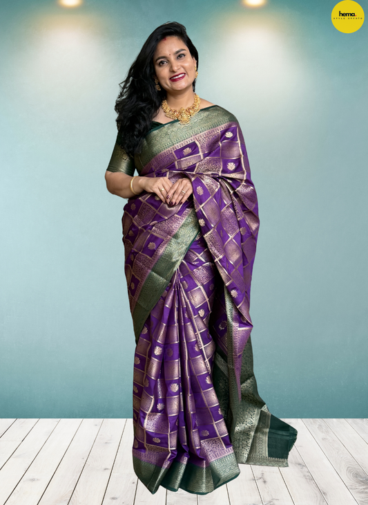 Semi Mysore Crepe (Checks and Brocade Blouse)