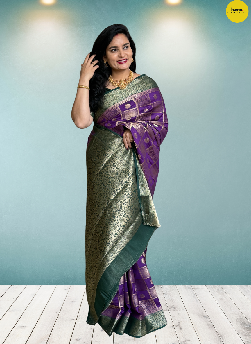 Semi Mysore Crepe (Checks and Brocade Blouse)