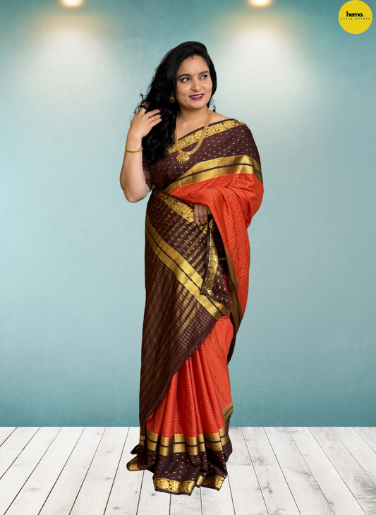 Semi Mysore Crepe (Checks and Big Rain Drops Border)