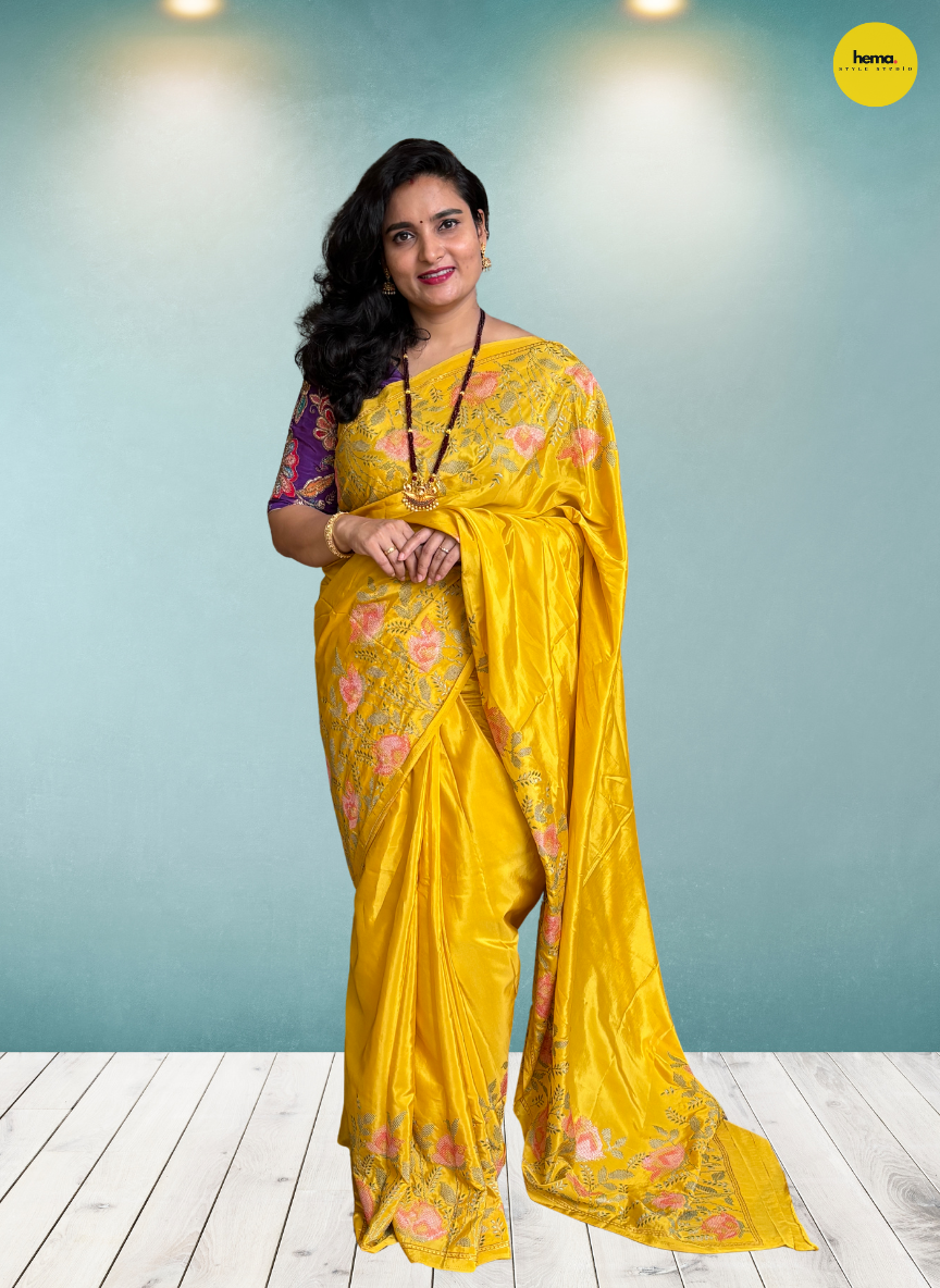 Natural Crepe Saree (Floral Embroidery)
