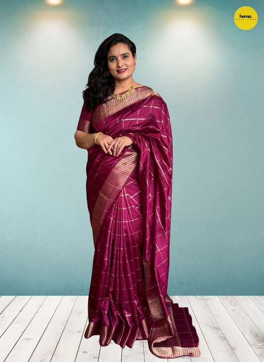 Semi Mysore Crepe (Checks Fish Scale Border)