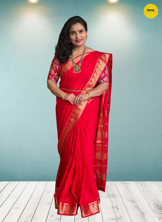 Semi Mysore Crepe (Self, Rich Mango Border)