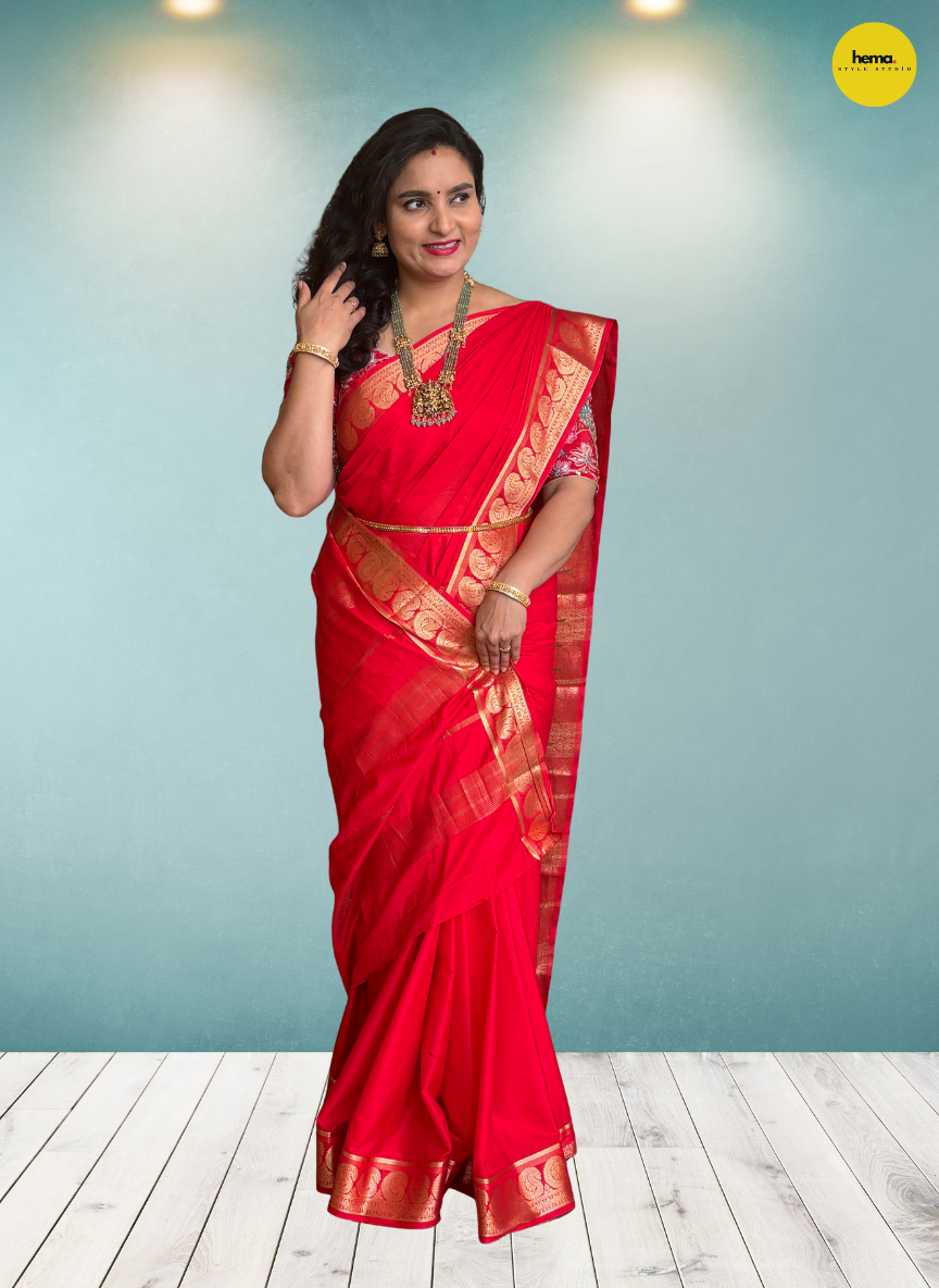 Semi Mysore Crepe (Self, Rich Mango Border)