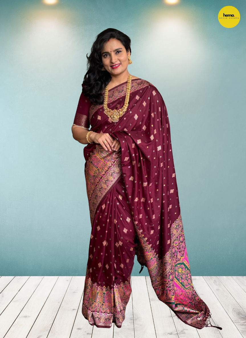 Kashmiri Pashmina Saree (Floral Border)