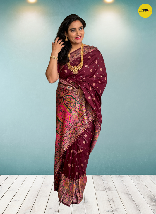 Kashmiri Pashmina Saree (Floral Border)