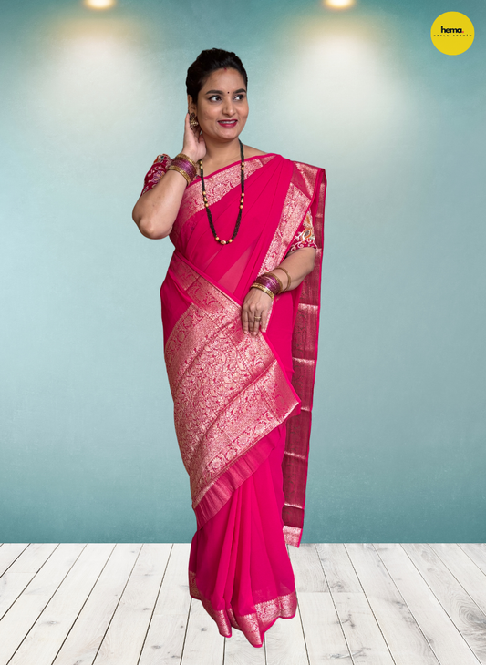 Georgette Chiffon (Lotus Border and Brocade Blouse)