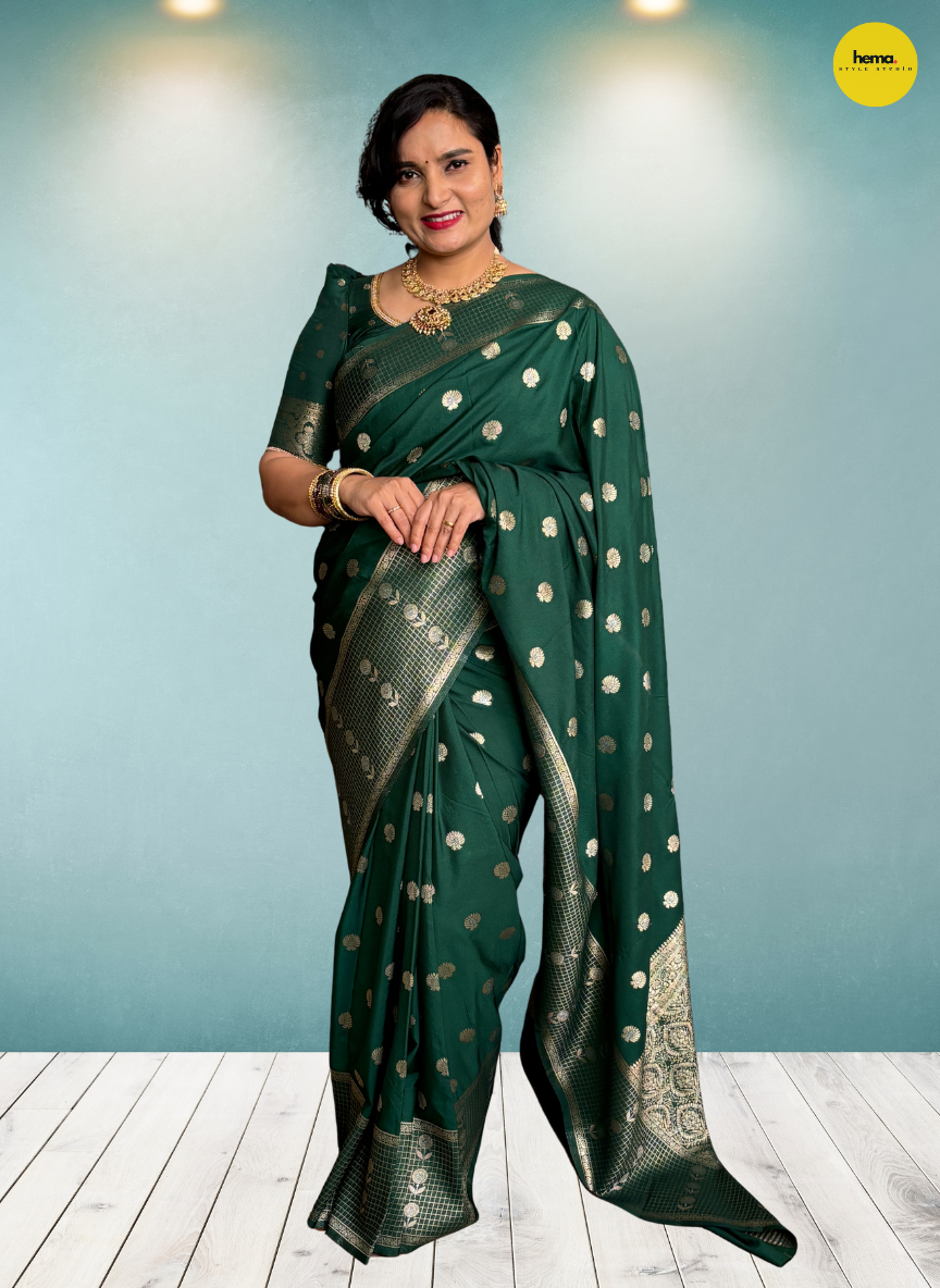 Banarasi Crepe (Floral Motifs and Checks Border)
