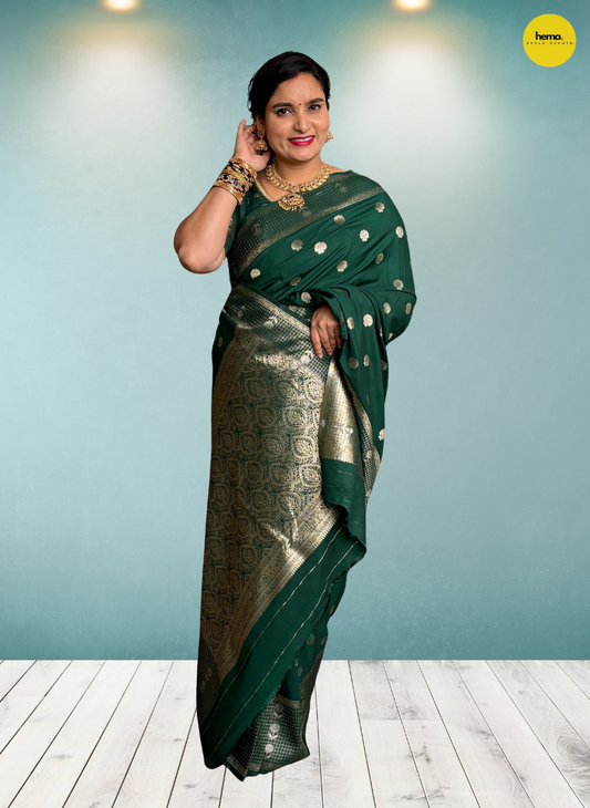 Banarasi Crepe (Floral Motifs and Checks Border)