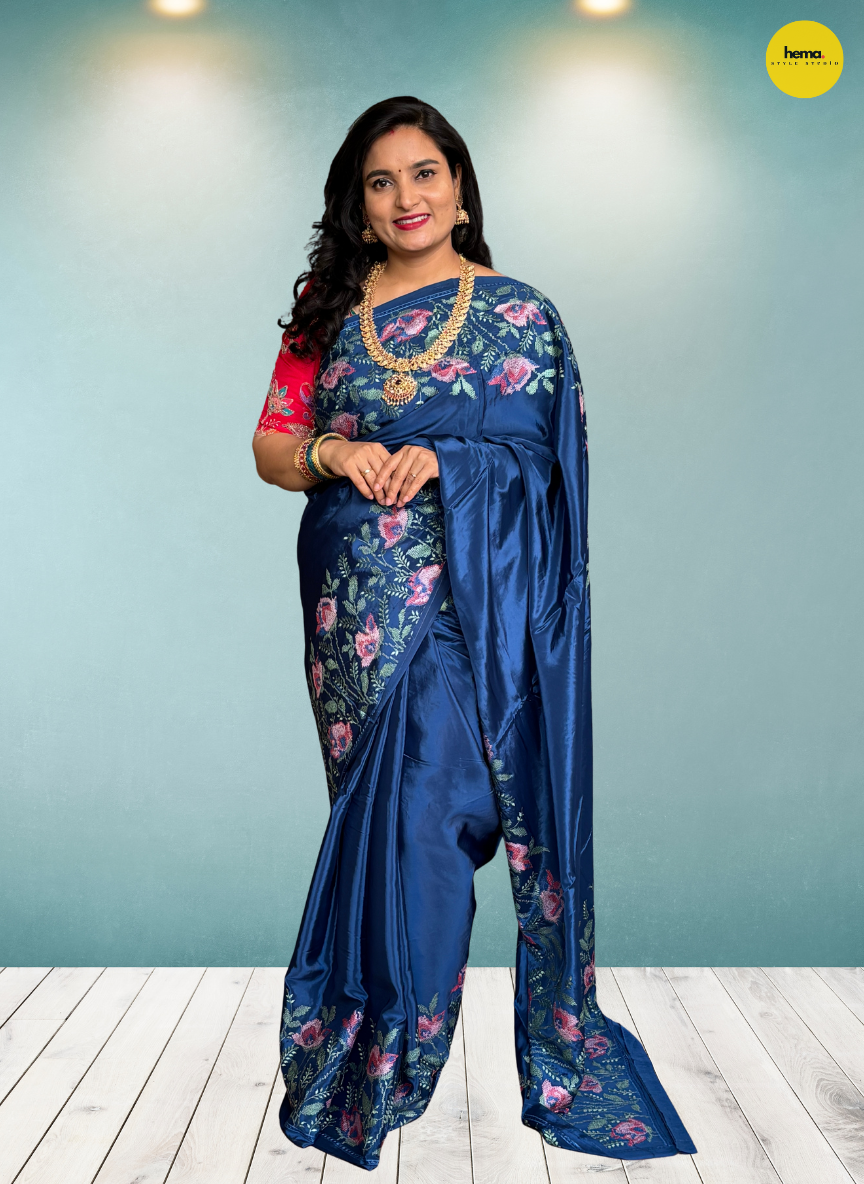 Natural Crepe Saree (Floral Embroidery)