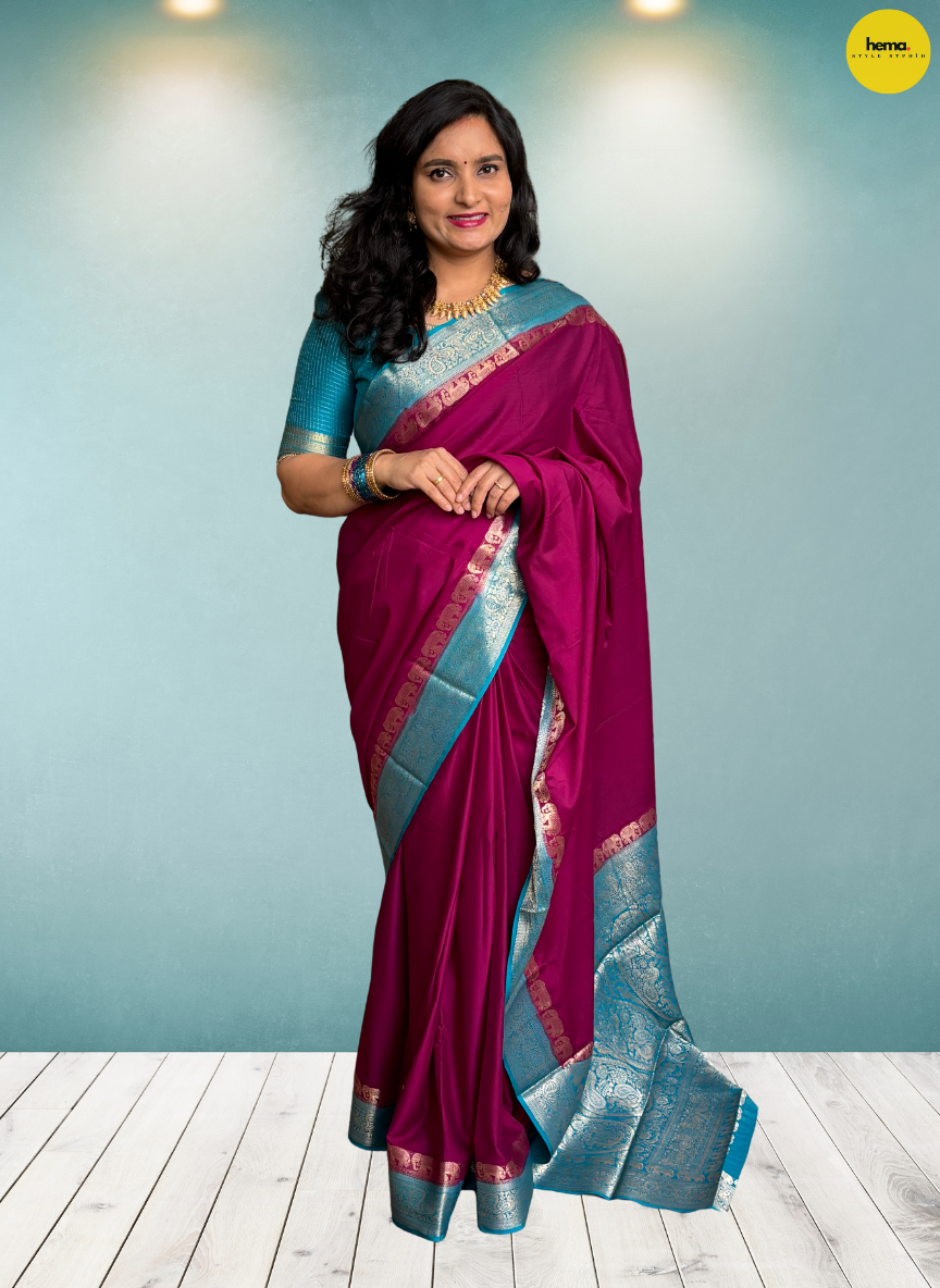 Semi Mysore Crepe (Marching Elephants Border)