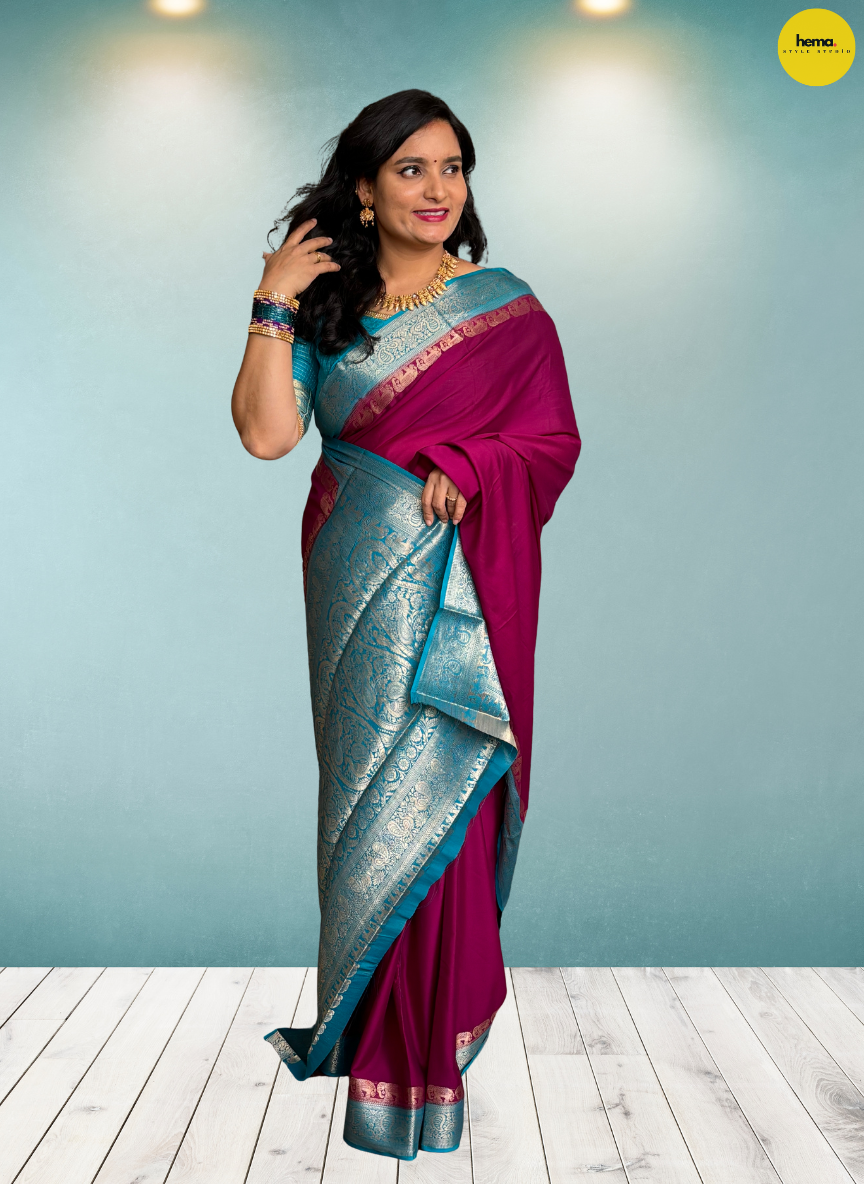 Semi Mysore Crepe (Marching Elephants Border)